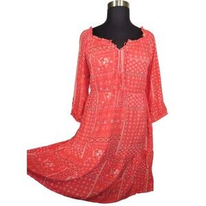 Beach Lunch Lounge Floral Ruffled Smocked Balloon Sleeve Pocket Dress Size XL
